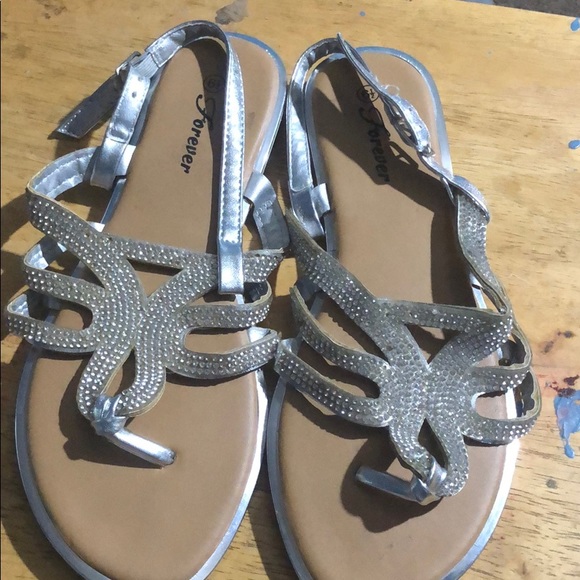 Forever 21 Sandals w Silver Stones Size 6-1/2 - Picture 1 of 6